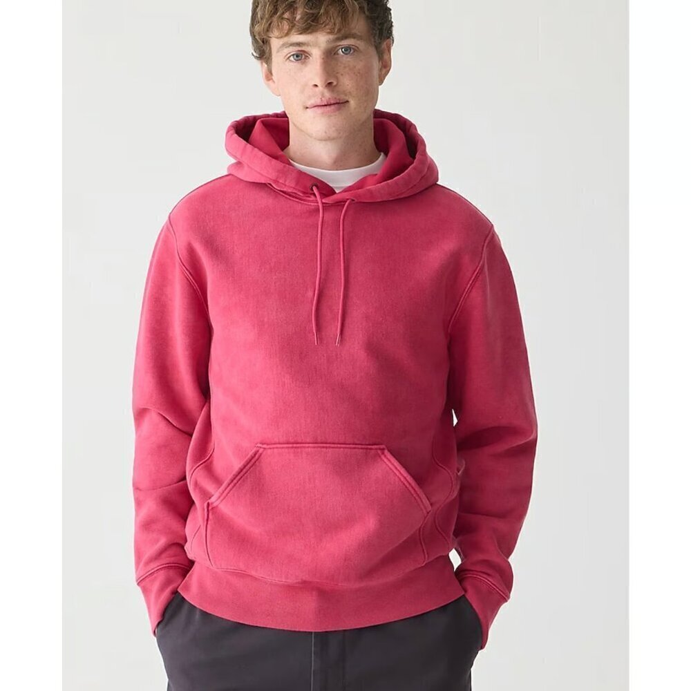 J. Crew Mens Faded Red Washed Heritage 14 oz. Fleece Hoodie Sweatshirt S